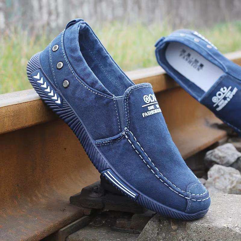Denim hommes toile chaussures sans lacet baskets mâle pour l'été nouveau en plein air conduite mocassin à la mode Vintage mocassins chaussures pour hommes