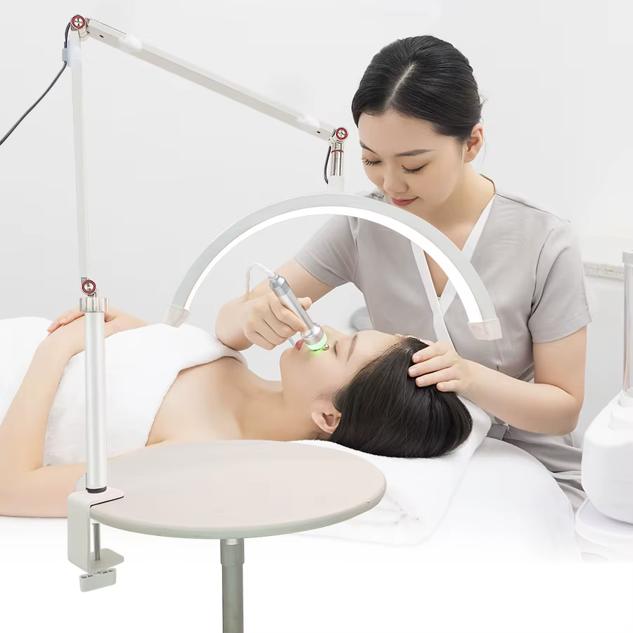 Lampe de bureau LED demi-lune 16 pouces avec support de téléphone et pince, 3 modes d'éclairage réglables, idéale pour les extensions de cils et les ongles