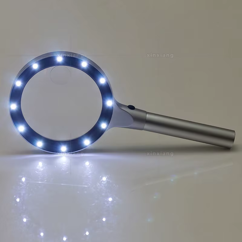 Loupe éclairée avec lumière, loupe 12 gibles, grossissement 10X 20X, poignée en métal, déterminer la loupe