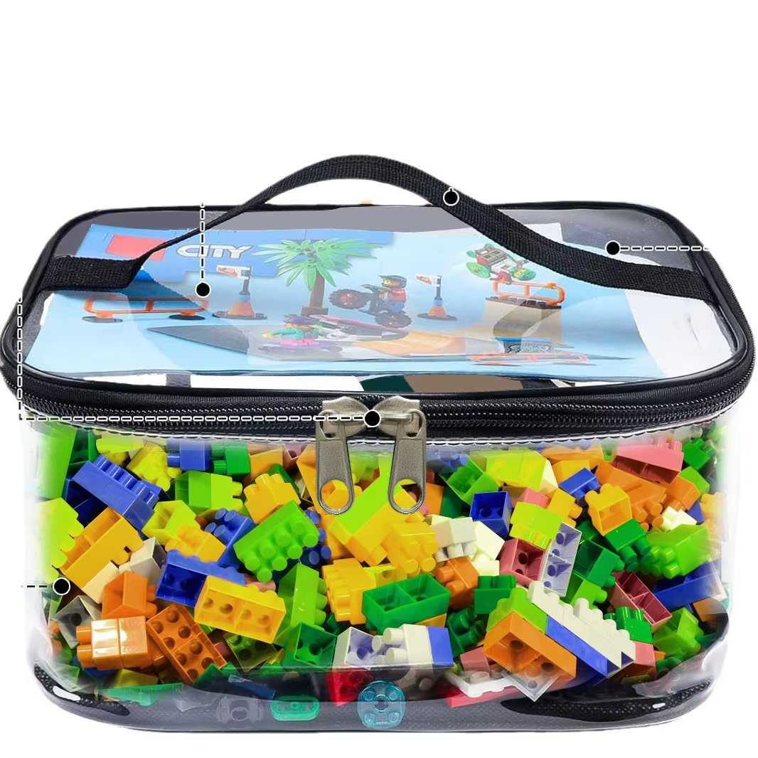 Sac de rangement transparent en maille avec fermeture éclair pour jouets, puzzle de grande capacité et évaluation de nuits, idéal pour le rangement des jouets et des nuits de construction