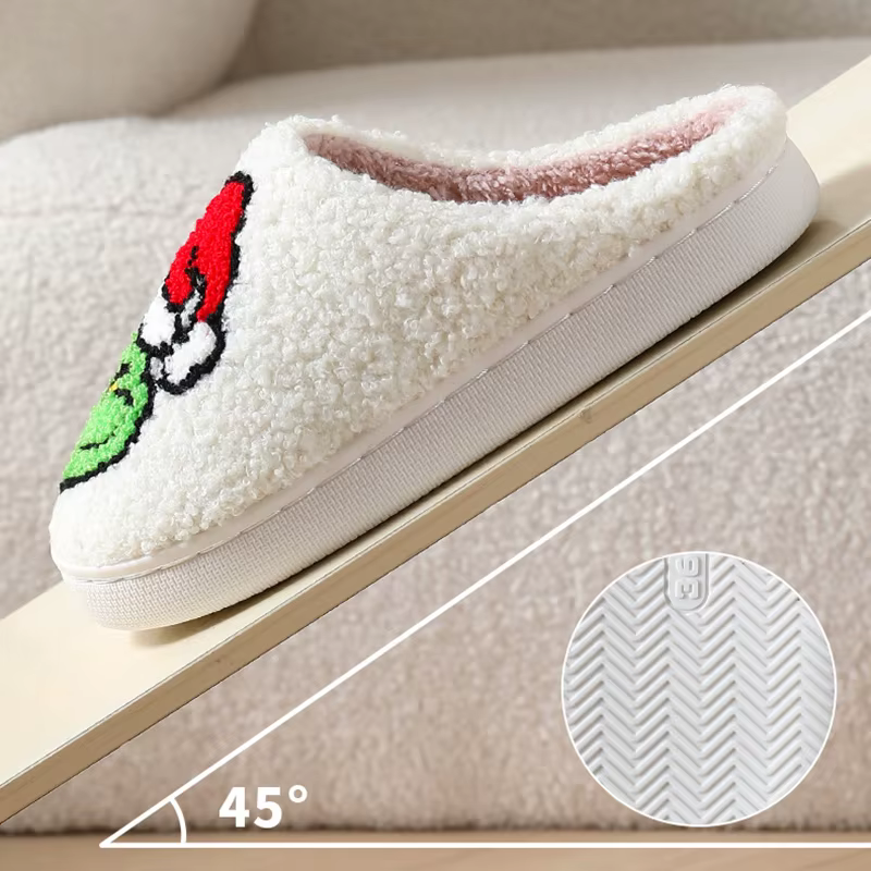 Pantoufles d'hiver d'animation de dessin animé de noël pour femmes, chaussures chaudes en coton pour chambre à coucher intérieure en peluche, chaussures confortables pour la maison, 2025