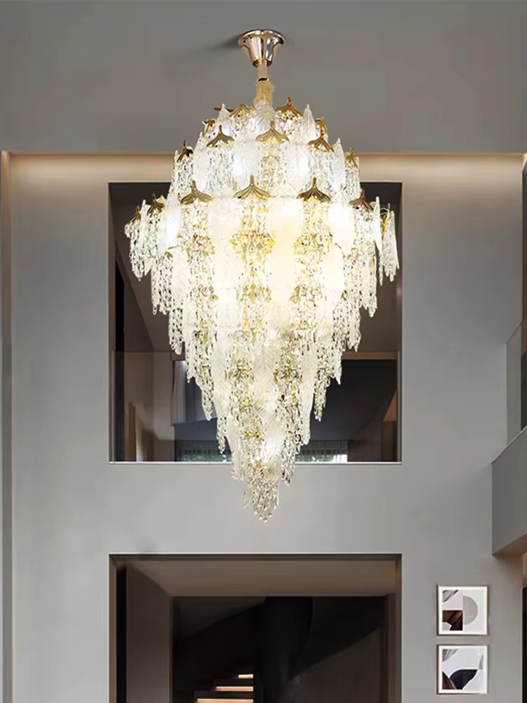 Lustre de feuilles de verre en porcelaine de luxe lampes suspendues en cristal modernes décor à la maison éclairage Lustre Villa salon suspension