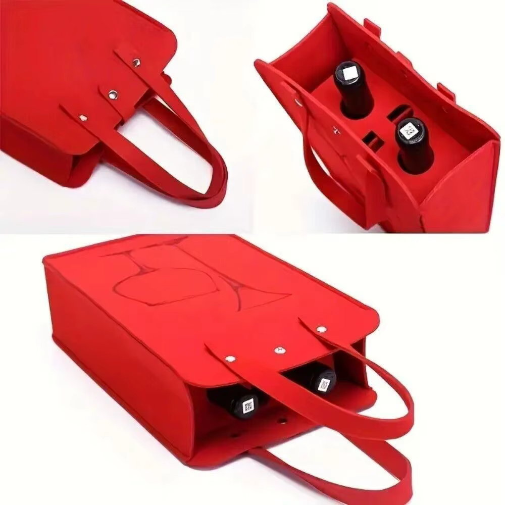 Sac à vin rouge en feutre portable