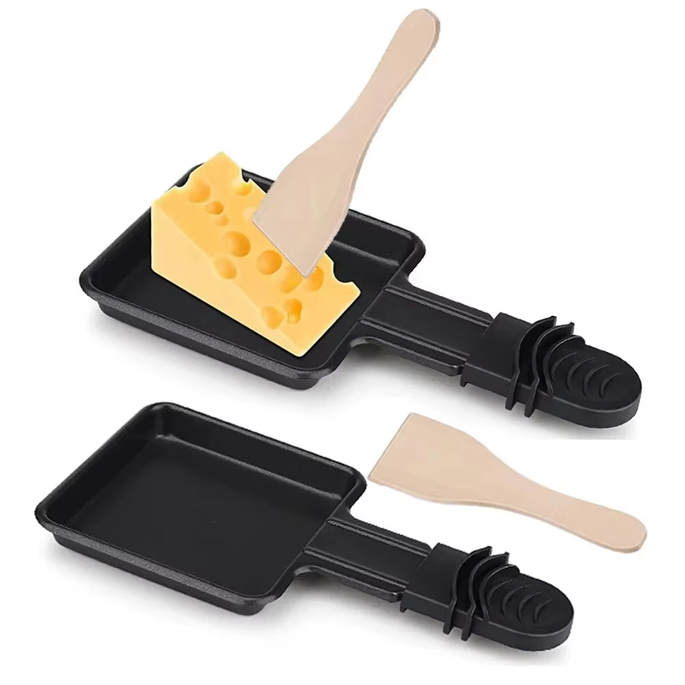 2 pièces Mini poêle à Raclette ensemble antiadhésif multi-fonction universelle électrique fromage oeufs gril poêle avec en bois cadeau idéal outil de cuisine