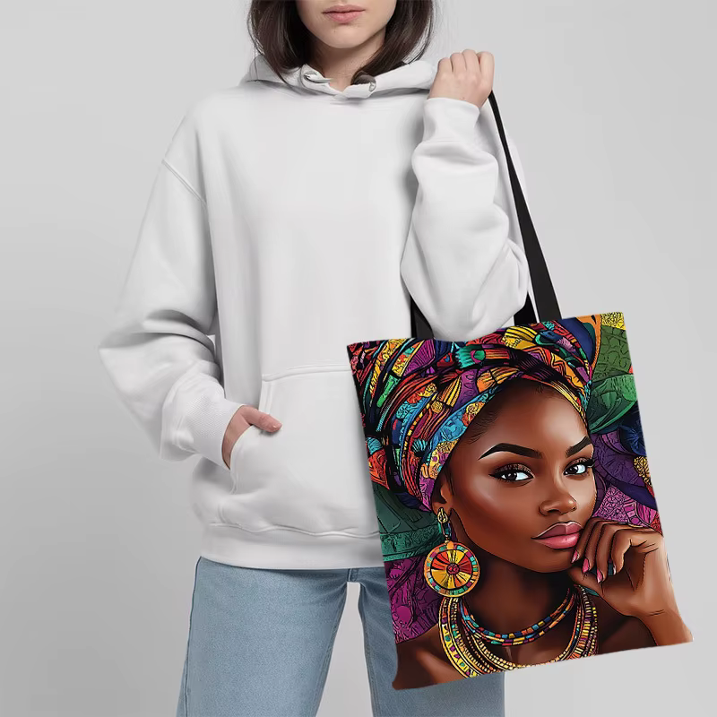 Sac fourre-tout en lin imprimé pour femmes africaines, sac à bandoulière d'école esthétique, sac d'épicerie léger