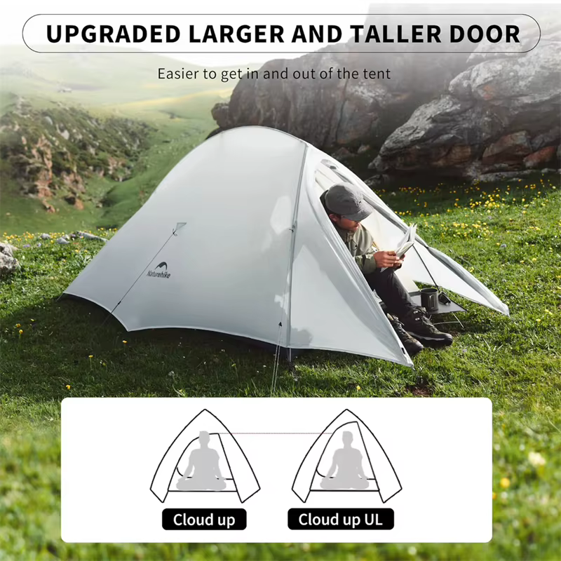 Naturehike Cloud Up UL Tente Ultralégère 1-2 Personne 15D Nylon Étanche Camping Unique Double Randonnée