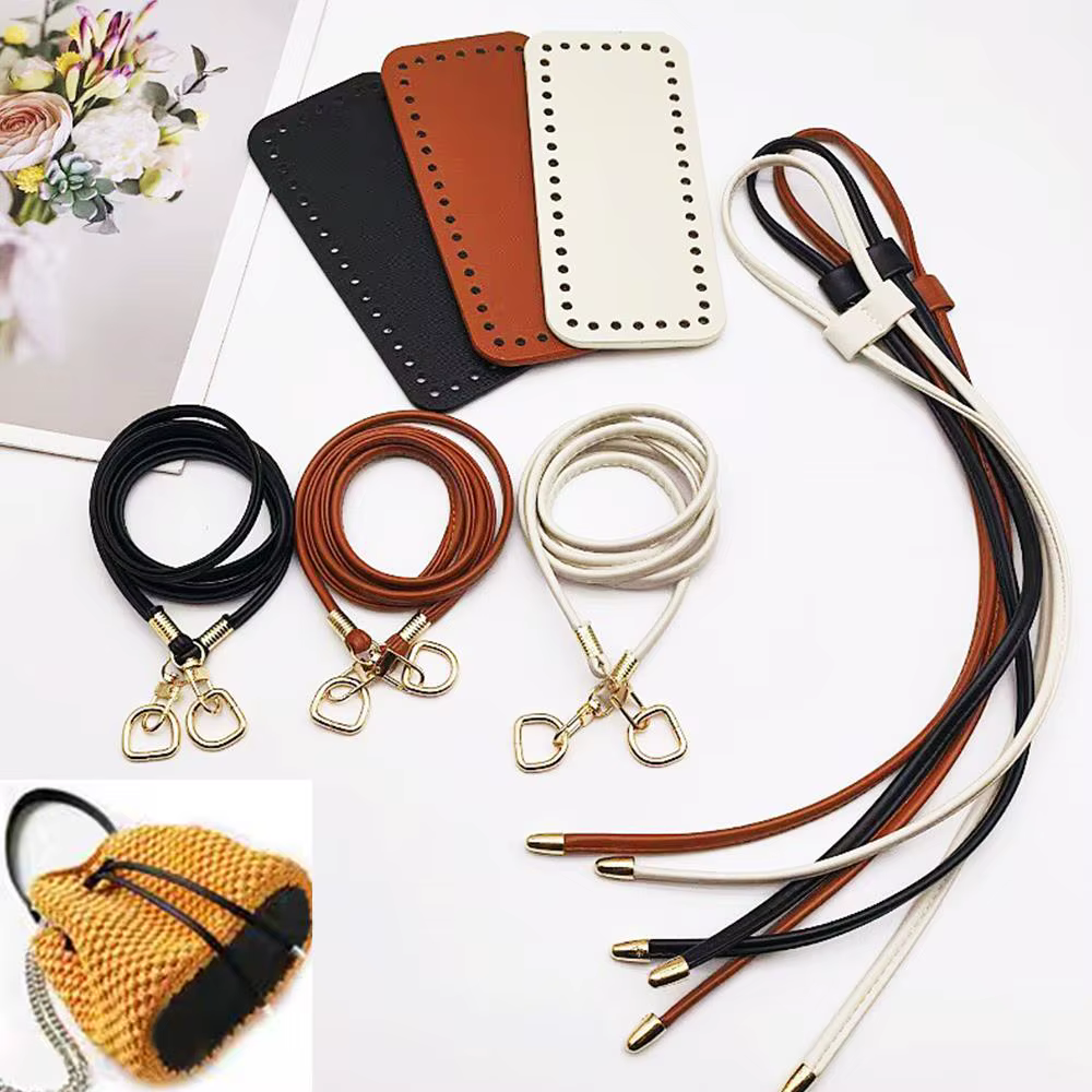 3 pièces bricolage en cuir PU Crochet sac accessoires à la main cordon pièces tissé sac ensemble couleur unie sac Base inférieure sac sangle poignée