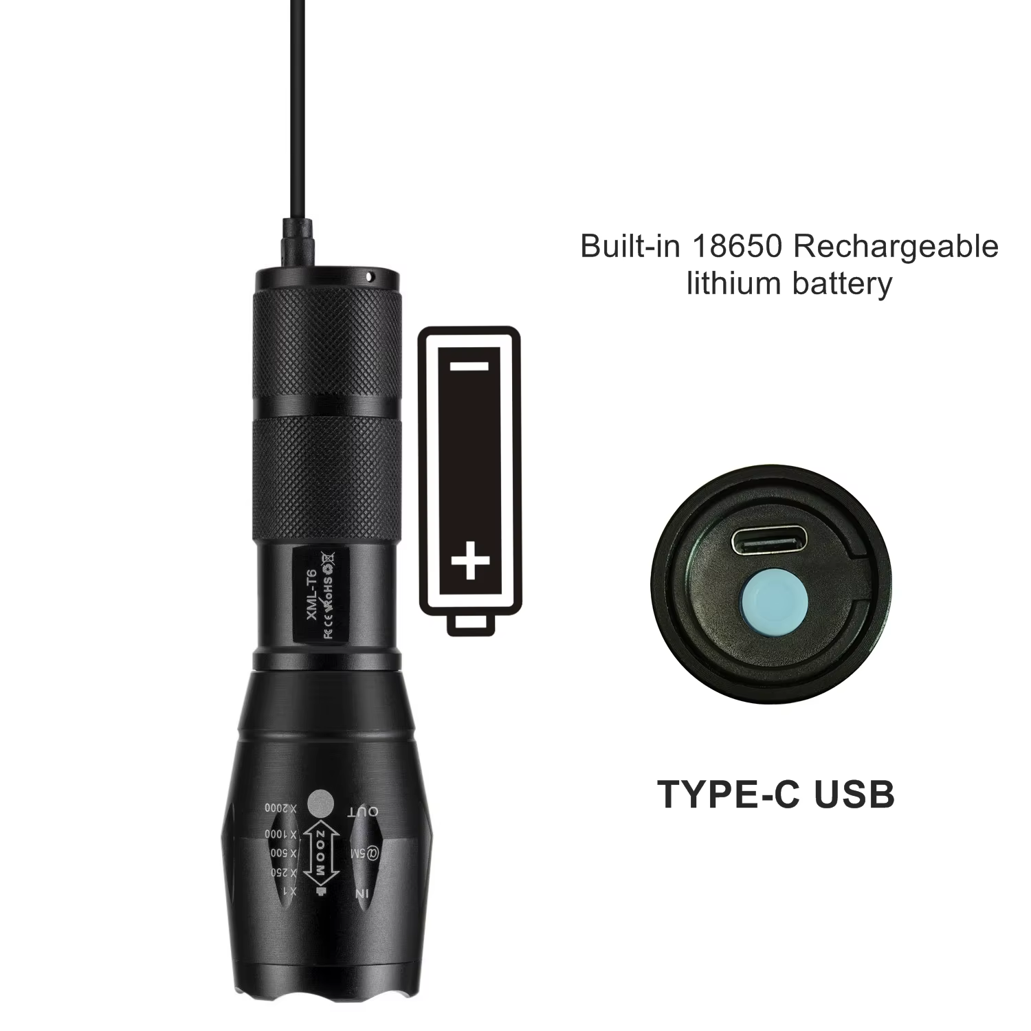 Lampe torche LED Zoom à lumière rouge/verte/bleue