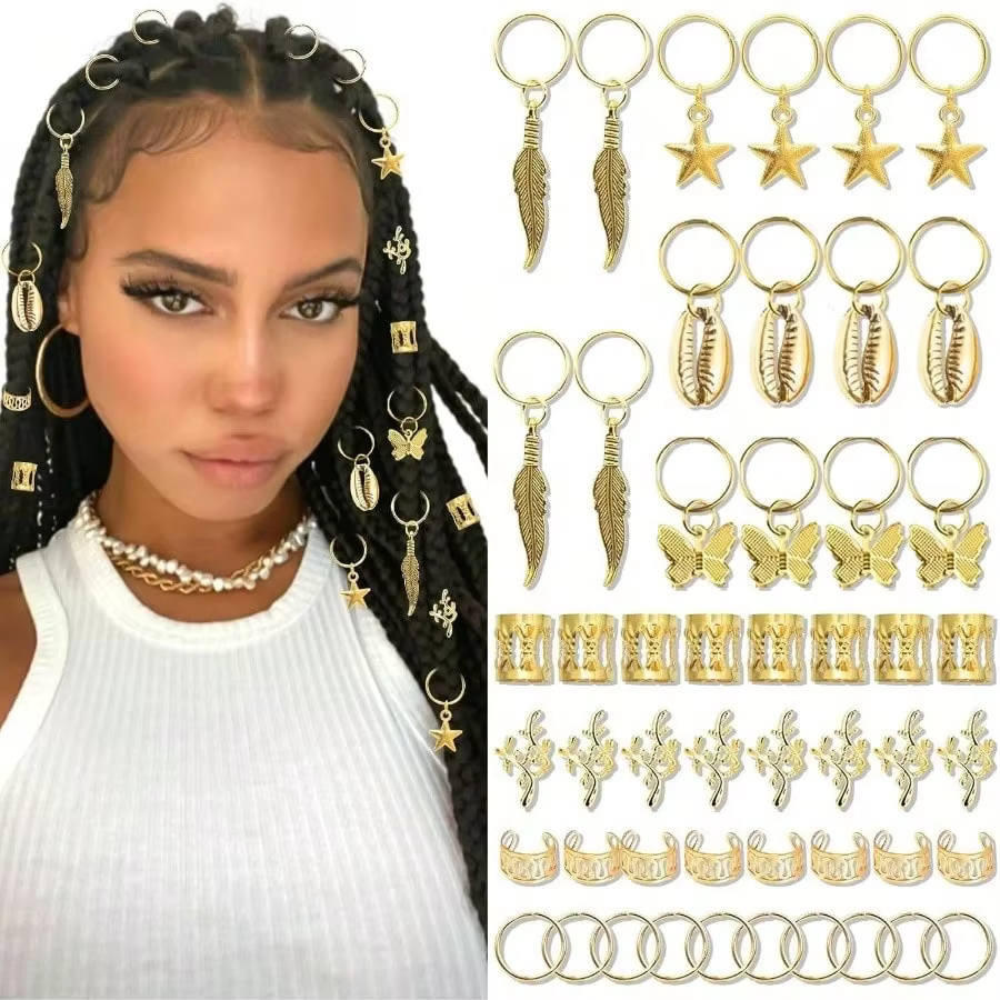 Ensemble d'accessoires pour cheveux bohèmes - Comprend 50 pièces de coquillages, étoiles et papillons, adaptés aux coiffures tressées.