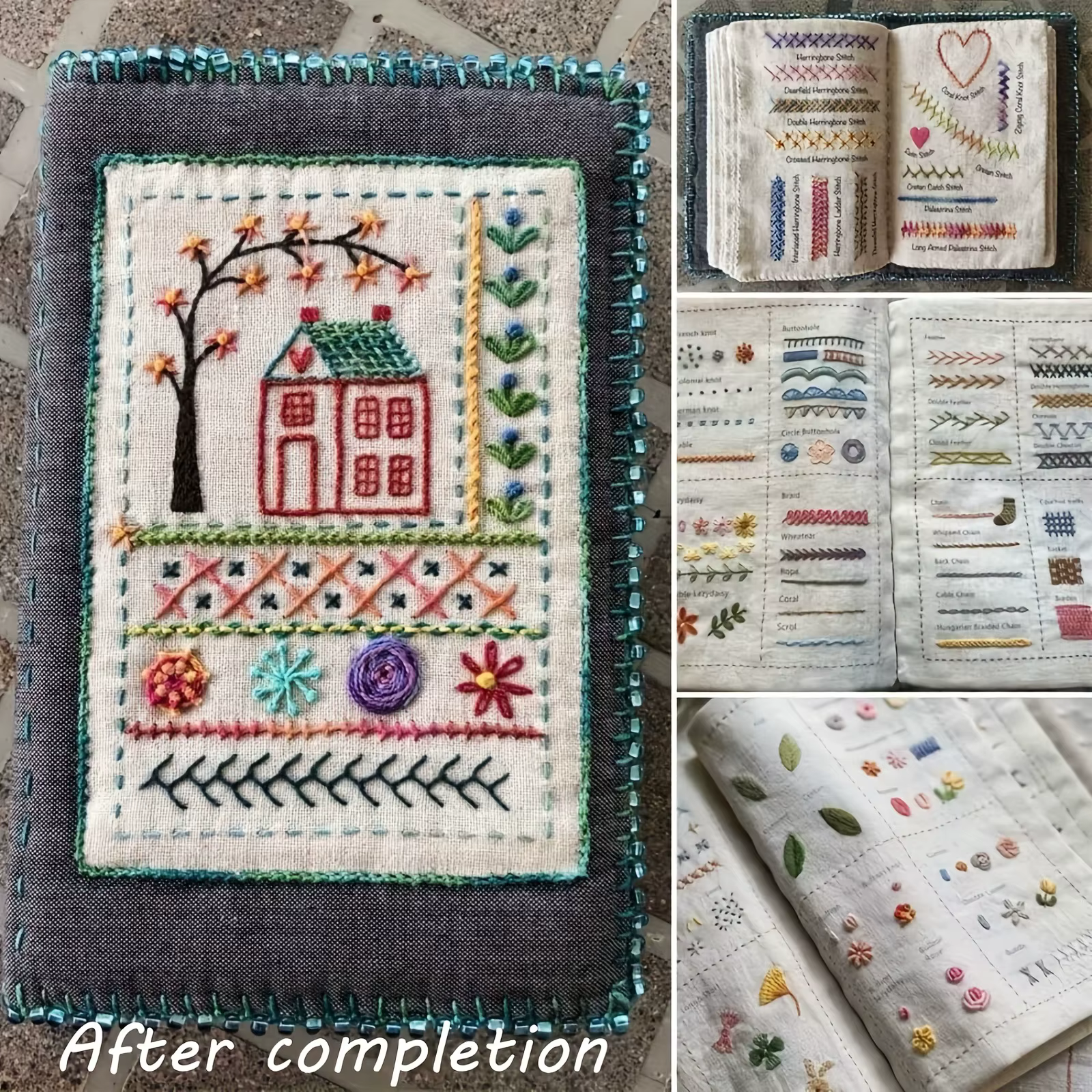 Livre de points de broderie DIY-guide de couture à la main pour débutants, motifs de points de croix, tutoriel de couture avec modèles d'échantillonnage