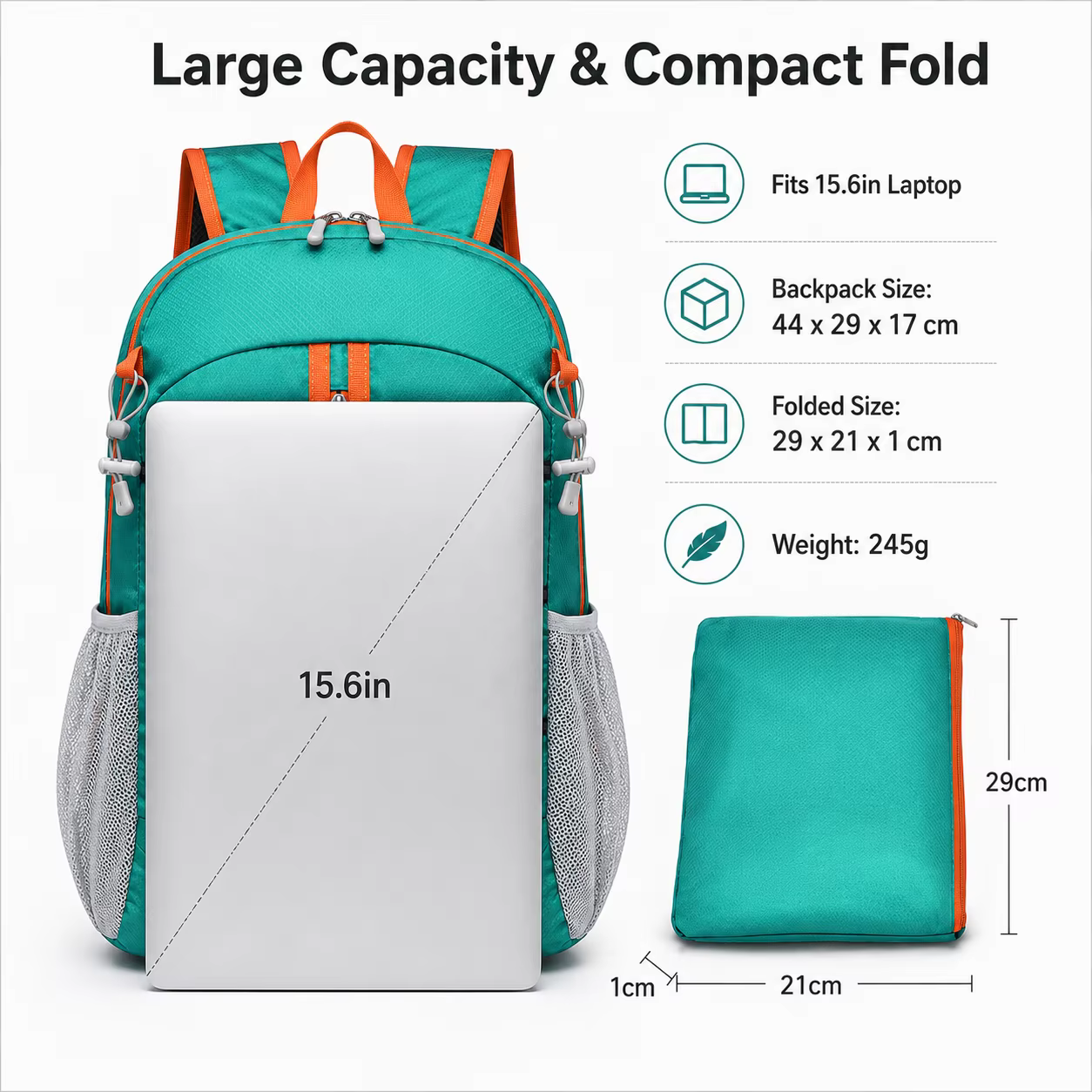 Sac à dos d'extérieur en tissu Oxford, ultraléger, multifonctionnel, décontracté, pliable, grande capacité 30L, pour hommes et femmes
