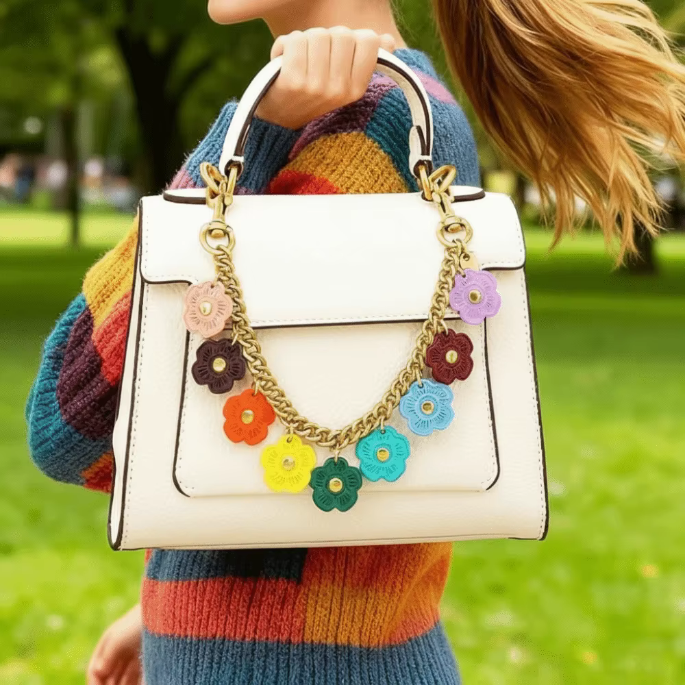 Breloque de sac en forme de fleur colorée et mignonne, accessoires de sac DIY, breloque de chaîne de portefeuille, chaîne d'extension de sangle de sac en métal, porte-clés et breloques