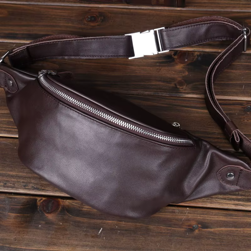 Sac de poitrine à bandoulière en cuir de qualité supérieure pour hommes, sac de taille de sport pour course à pied avec poche pour téléphone