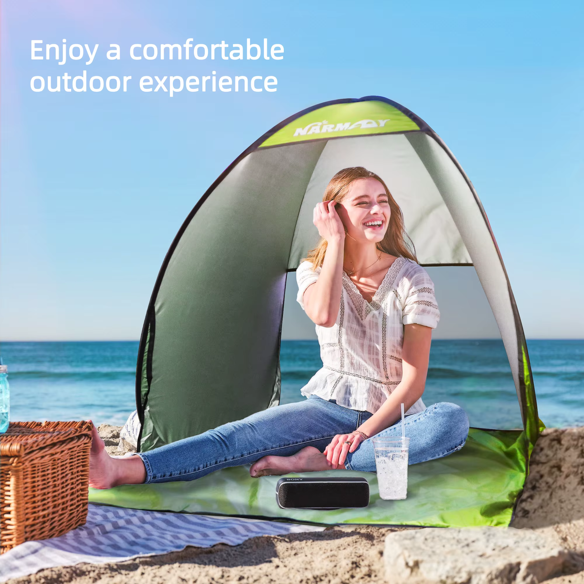 Tente de plage pop-up, abri pare-soleil résistant aux UV et étanche pour le Camping