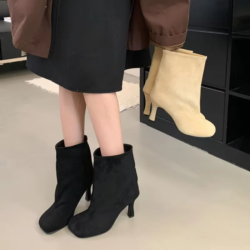 Femmes bottines haute qualité bout rond concis talons fins chaussures automne hiver Chelsea court Botas Mujer