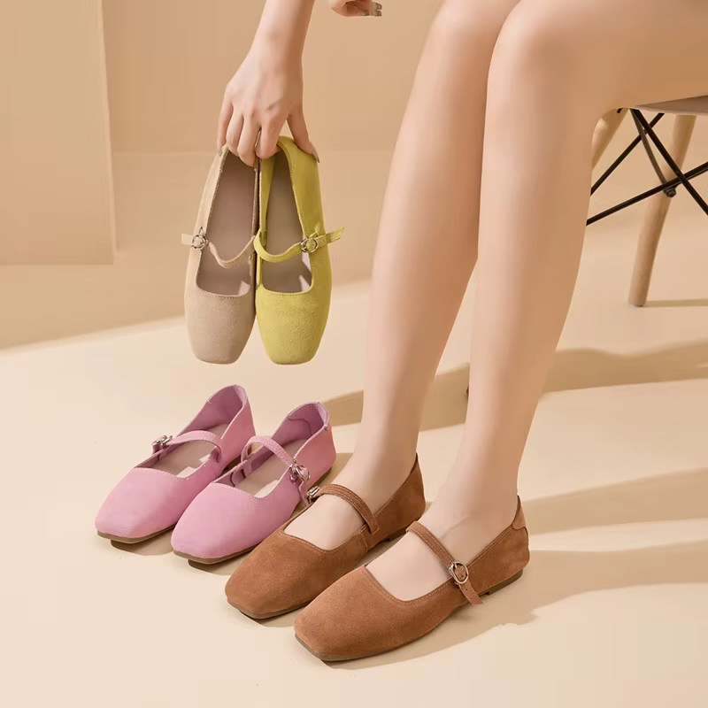 AIYUQI – chaussures Mary Jane pour femmes, chaussures plates antidérapantes en cuir suédé, à bout carré, confortables, nouvelle collection 2026