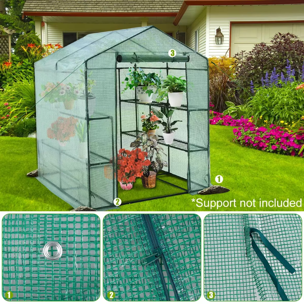 Serre portable avec porte, jardin de plantes, maison verte, grande maison de jardin, promenade en plein air, hiver et été
