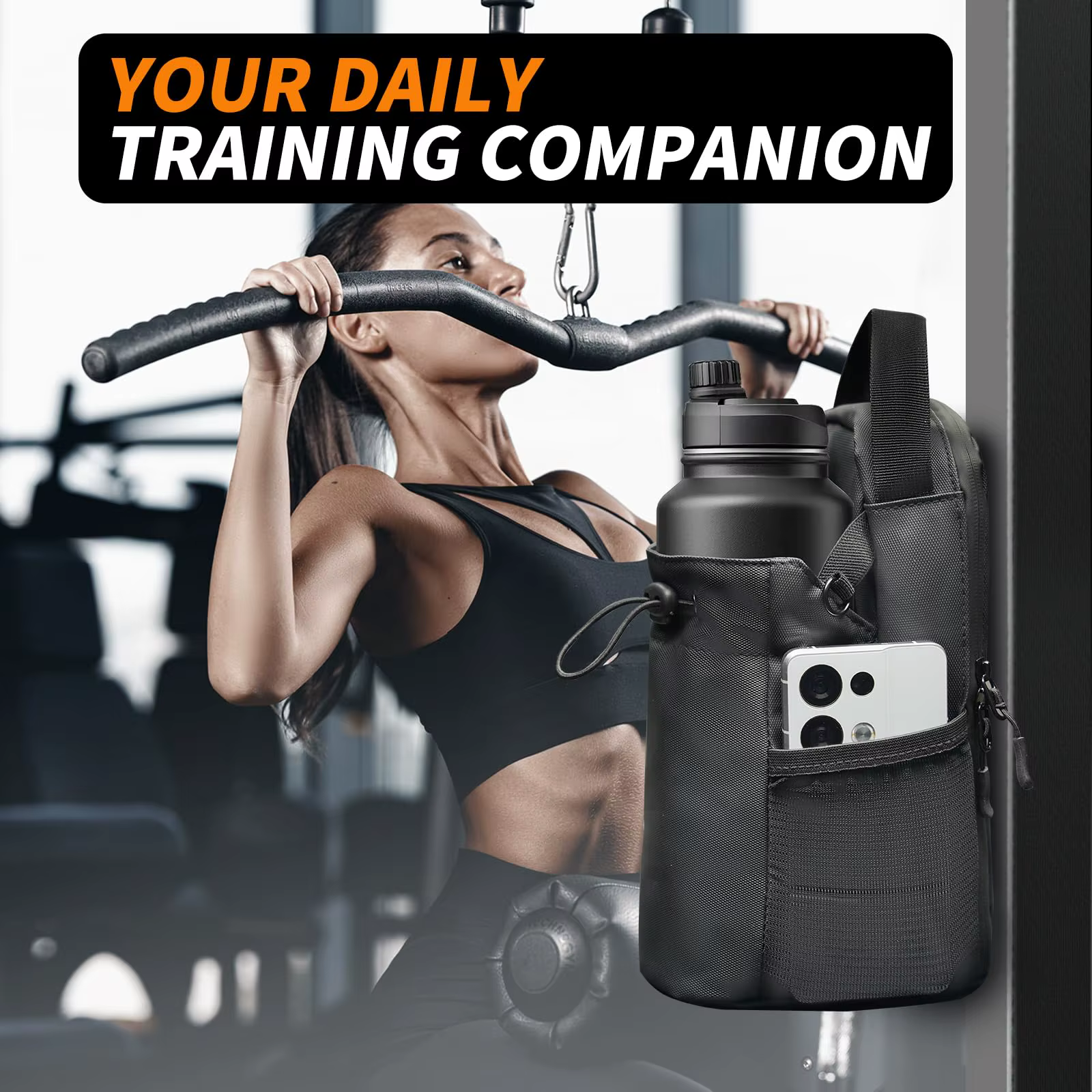 Sac de sport magnétique avec 3 aimants pour femmes et hommes, porte-bouteille magnétique avec sangle et poche pour téléphone