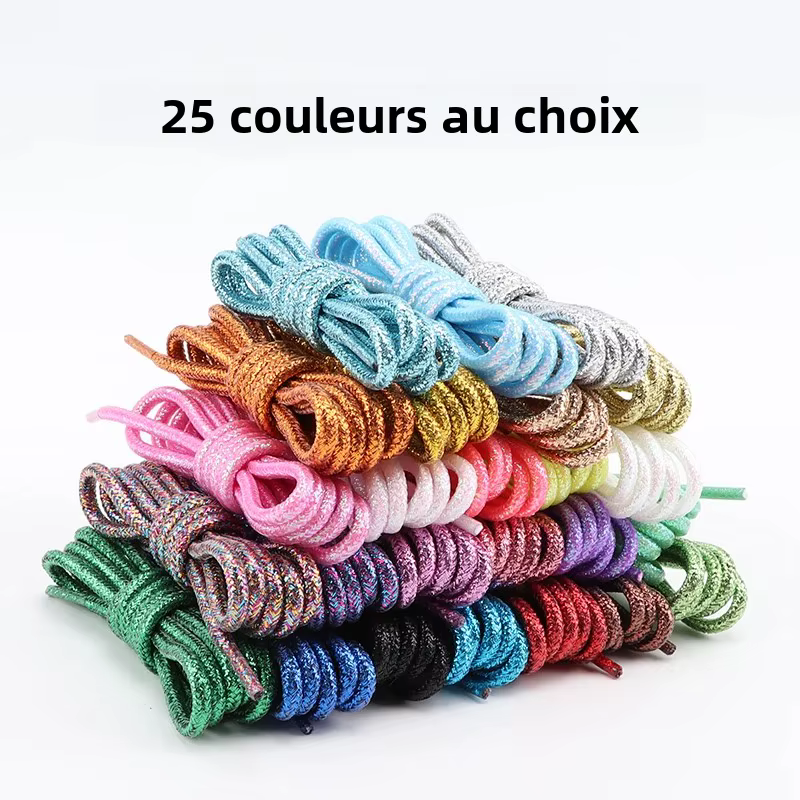 Lacets ronds métalliques scintillants or et argent, lacets de chaussures en soie brillante pour le sport et les loisirs, lacets colorés dégradés arc-en-ciel