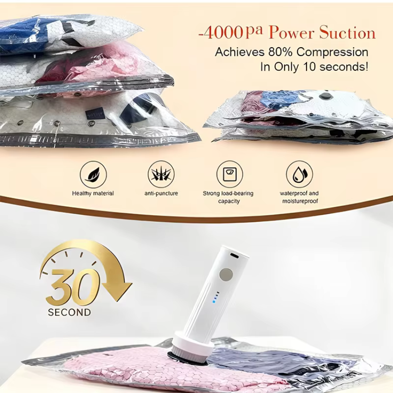 Ensemble de sacs de compression sans fil pour voyage avec pompe à air rechargeable pour vêtements