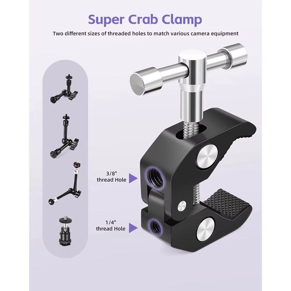 Bras magique réglable avec Super pince, bras articulé de 9 pouces, bras d'alimentation à Friction, Kit de vis de crabe pour lumière de moniteur de caméra