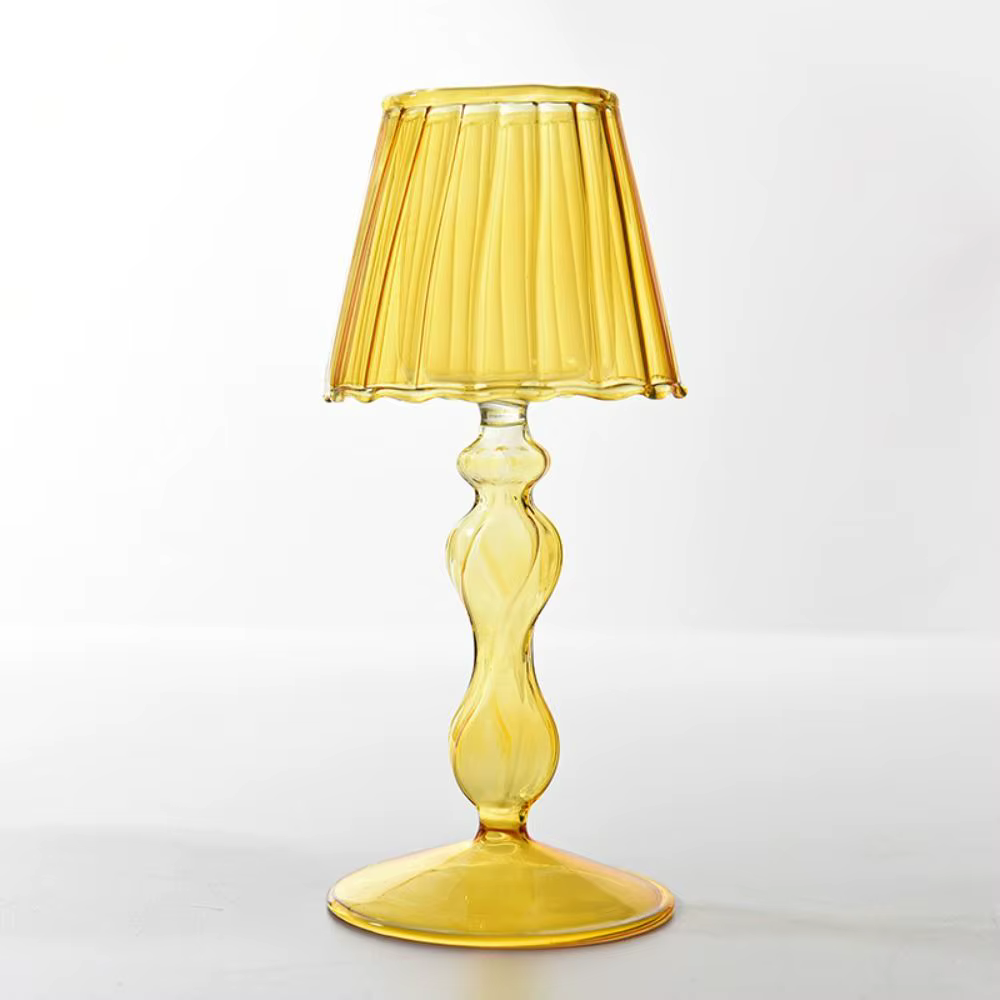 Chandelier rayé en verre à pieds hauts, bougeoir délicat et créatif en forme de lampe, candélabre artisanal d'art Transparent pour salon