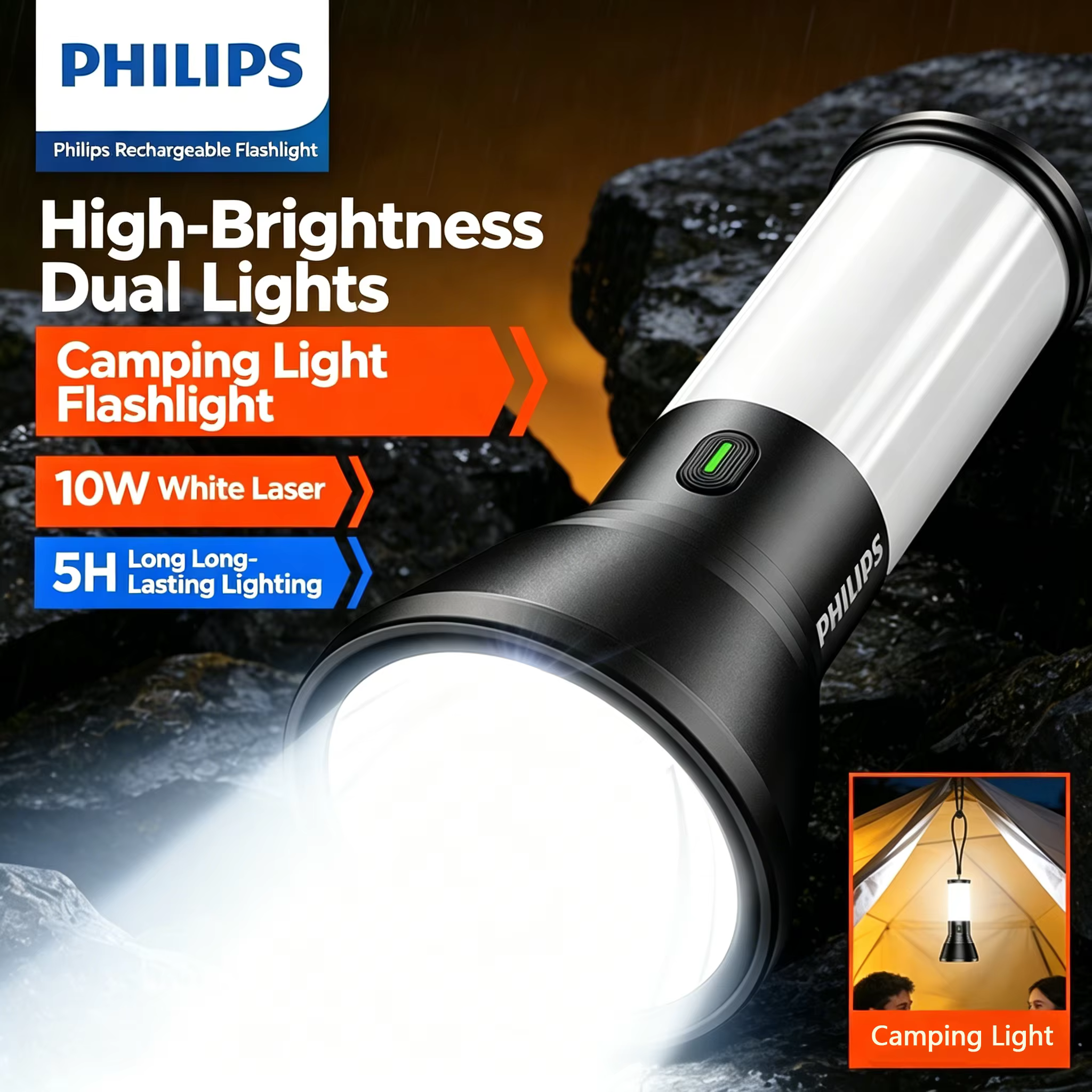 Lampe de camping Philips avec deux lumières latérales principales