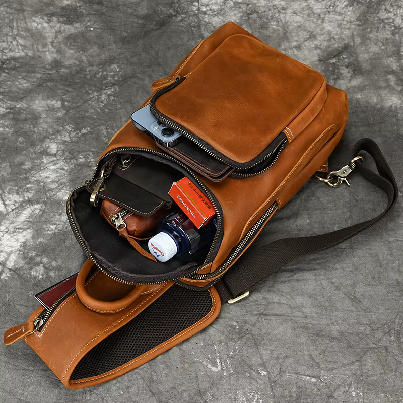 Luufan-Sac de poitrine en cuir véritable pour homme