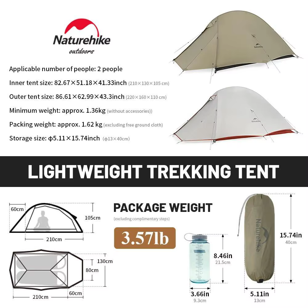 Naturehike CloudUp 2 tente Pro 2 personnes améliorée 20D étanche camping en plein air randonnée ultralégère 2