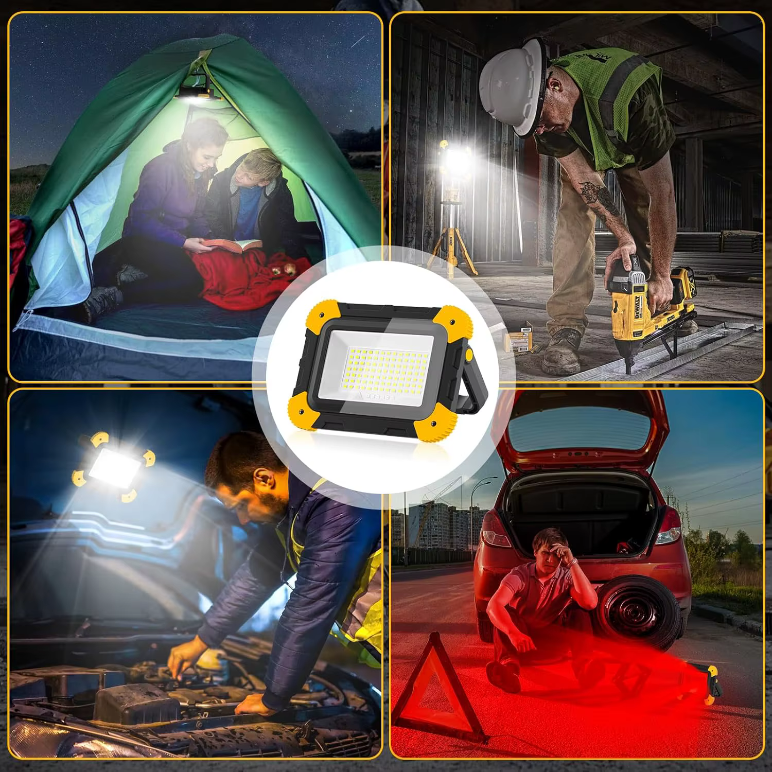 Projecteur de travail LED 5 modes, projecteur de Construction Portable, lampe de Camping Rechargeable pour Site, Garage, atelier, pêche d'urgence