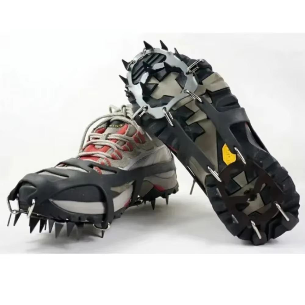 1 paire de Crampons d'escalade professionnels 18 goujons anti-dérapant glace neige chaussures de marche Spike Grip