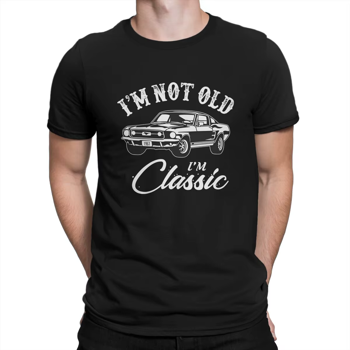 T-Shirt à Manches Courtes et Col Rond pour Homme, Vêtement Décontracté, 100% Coton, Imprimé, Mustang