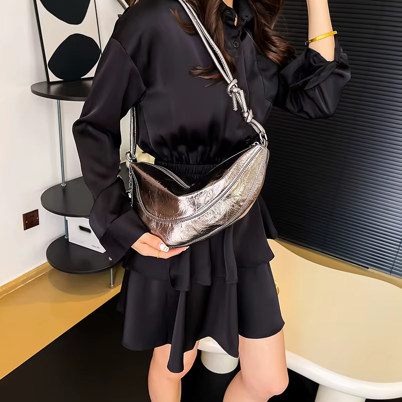 Petits sacs à bandoulière argentés pour femmes 2025 Y2k, sac seau de styliste de mode coréenne, sac à bandoulière pour dames, sacs à main et bourses