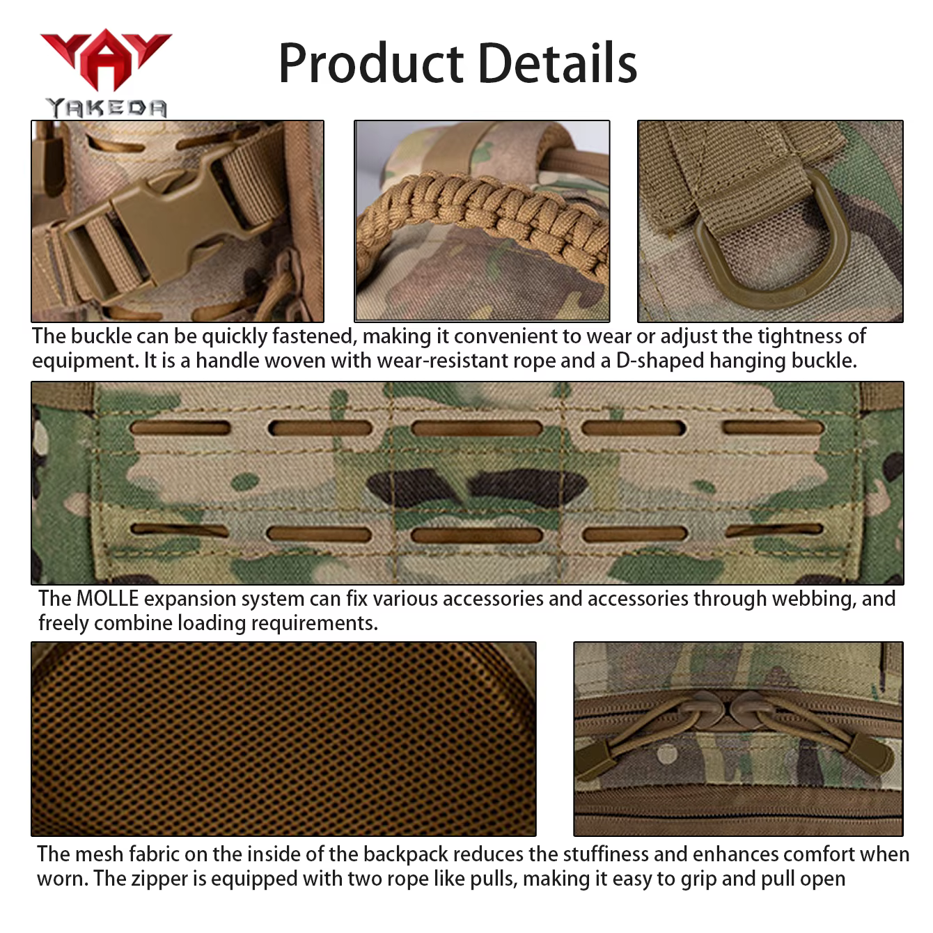 YAKEDA sac à dos extérieur grande capacité avec sangle de taille et de poitrine
