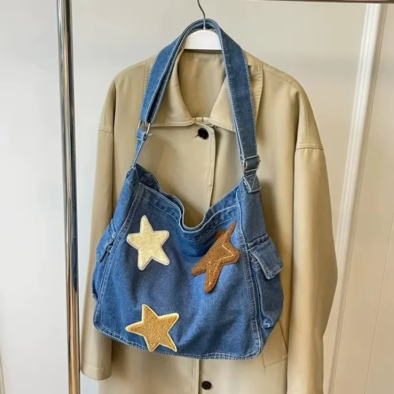 Sac à bandoulière en Denim brodé étoile rétro japonaise