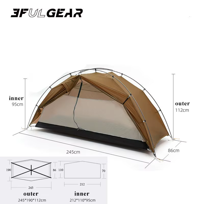 3F UL TAICHI Tente de camping 15D avec revêtement en silicone pour 1 personne No-See-Um 3 saisons/4 saisons