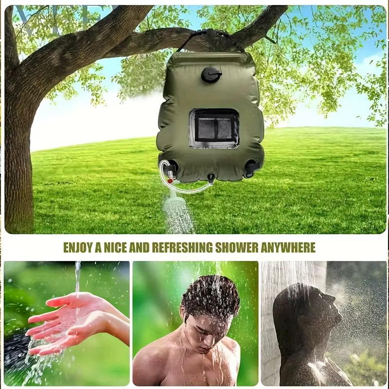 Sac de douche de camping 1/2 pièces - Sac de douche extérieur, sac à eau, tuyau détachable et pomme de douche interchangeable.