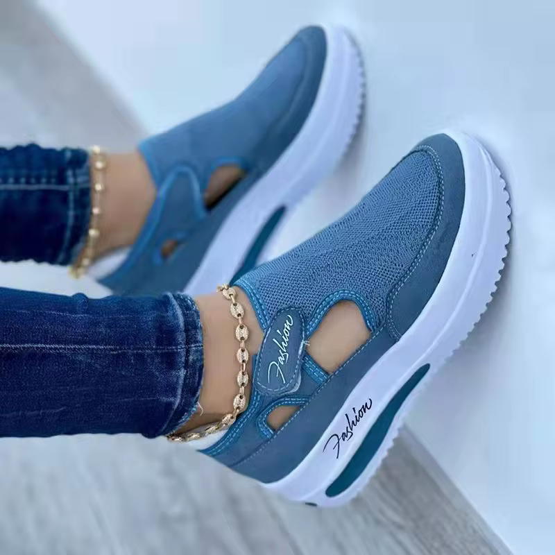 Baskets de styliste pour femmes, chaussures de Tennis à semelles compensées, en toile rouge et bleue, décontractées, plateforme vulcanisée, chaussures ajourées