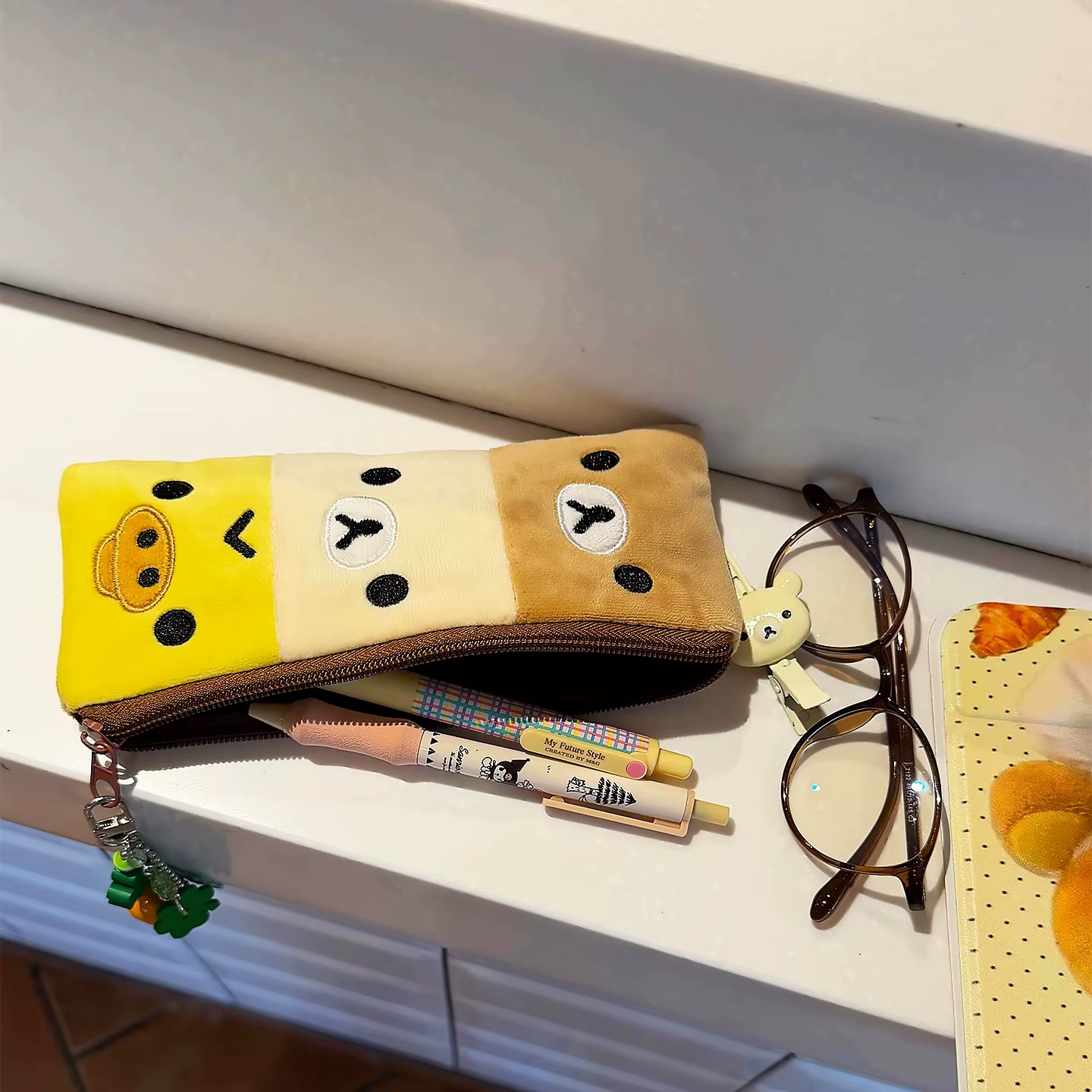 Trousse à crayons Kawaii Rilakkuma Kiiroitori, étui à crayons pour fille, pochette à stylos, trousse à crayons mignonne de dessin animé, sac de rangement, cadeau de festival