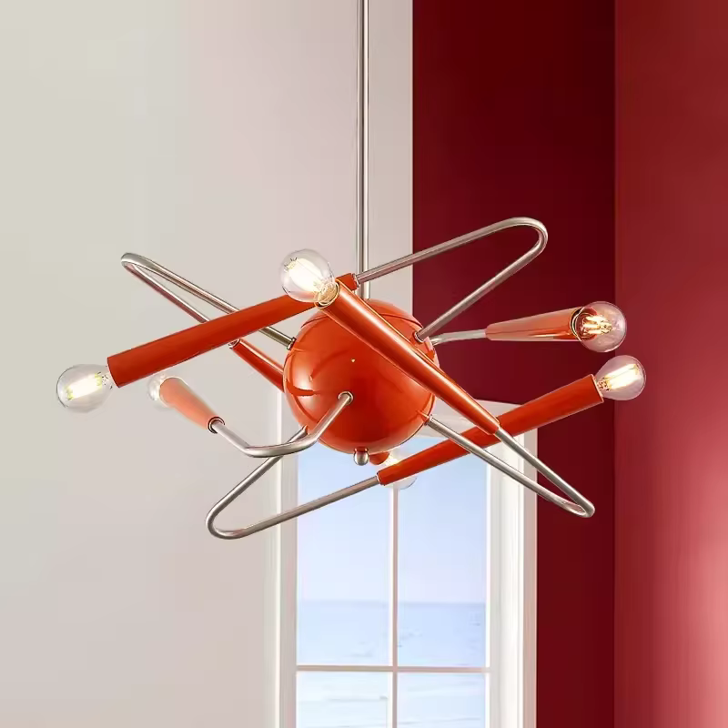 Plafonnier LED Sputnik Orange au Design Artistique, Éclairage d'Nik, Luminaire Décoratif de Plafond, Idéal pour un Salon, une Villa, une Salle à Manger ou une Chambre à Coucher