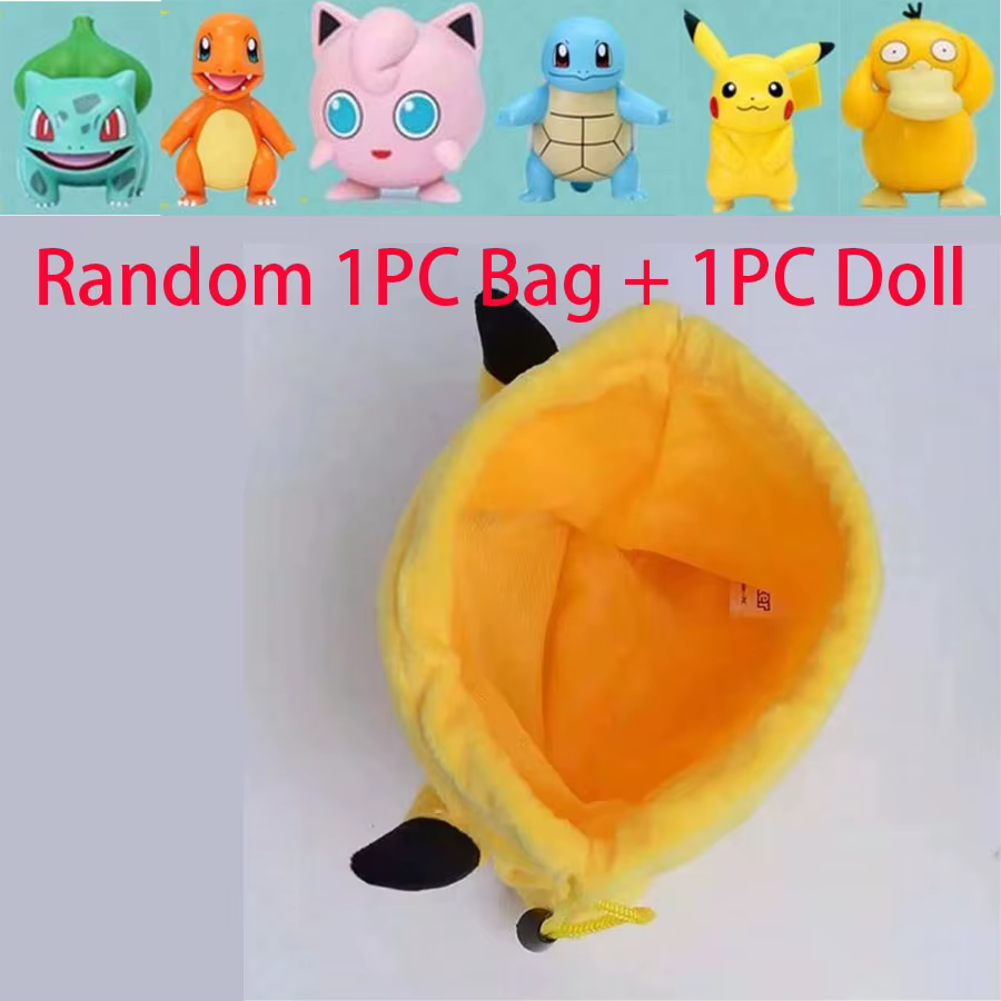 Lot de 2 sacs de rangement Pokémon Pikachu, mignons, 1 sac + 1 poupée