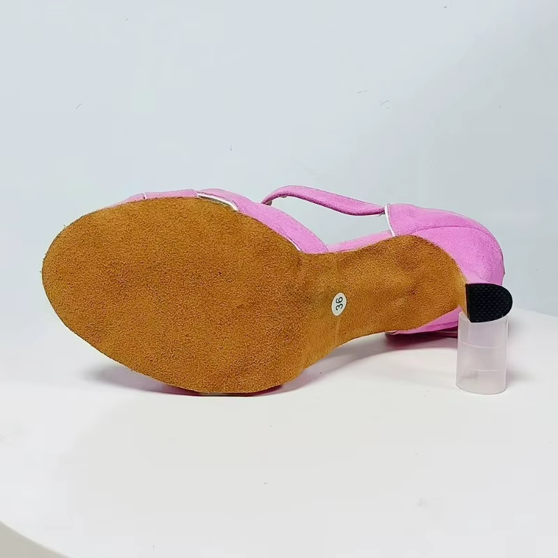 Chaussures de danse latine roses pour femmes, sandales professionnelles à talons hauts et semelles souples pour la pratique de la cha cha rumba sur scène