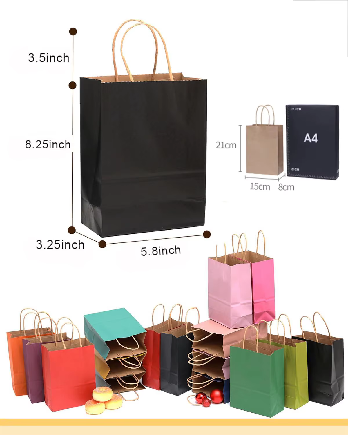Sacs en papier Kraft avec poignées, 10 pièces, petits sacs cadeaux en papier en vrac pour petites entreprises, sacs de Shopping, cadeaux de fête de noël, 8.25x5.8x3.25