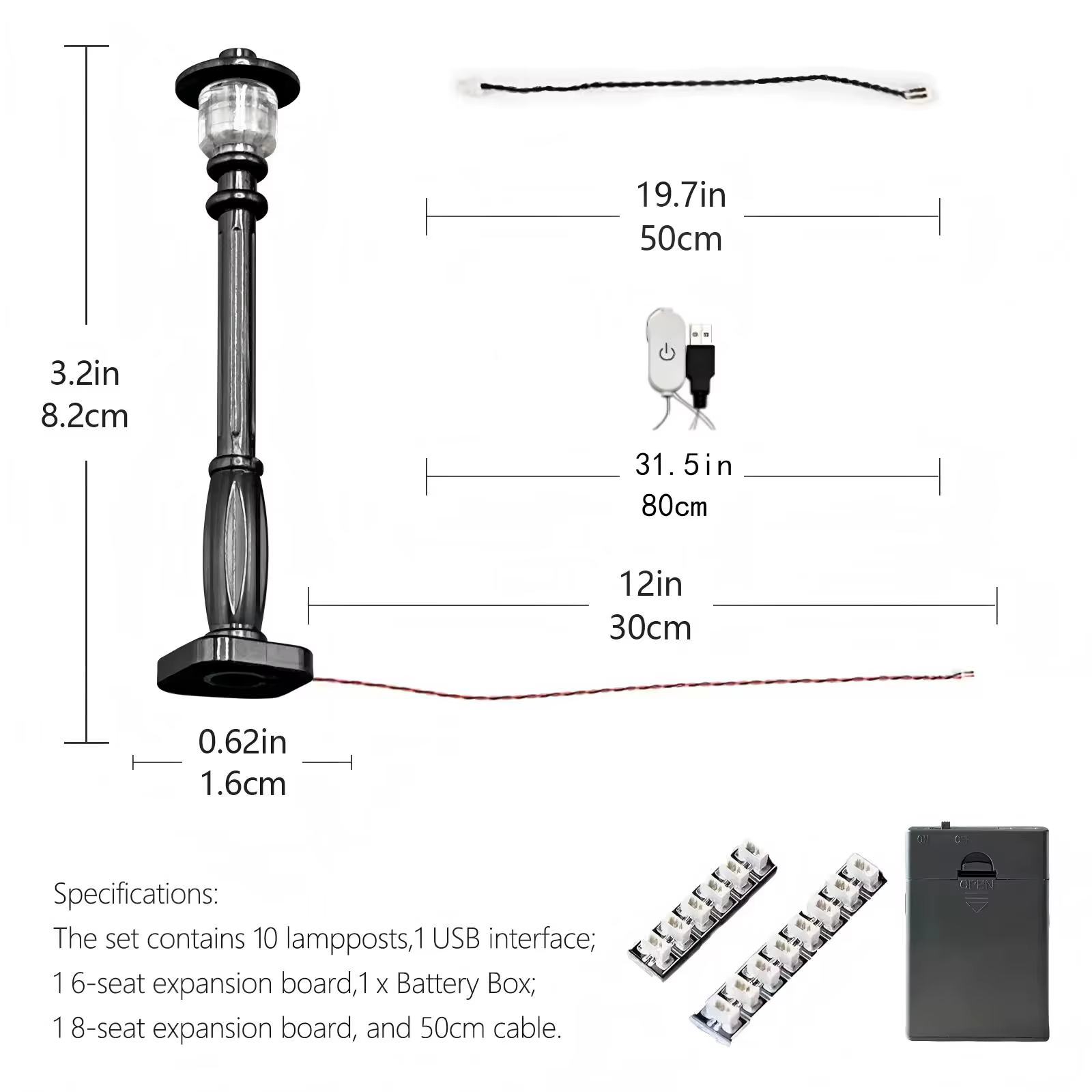 Lampadaire de ville lumineux LED 10 pièces, lampe de bloc de construction alimentée par USB, accessoires d'éclairage MOC