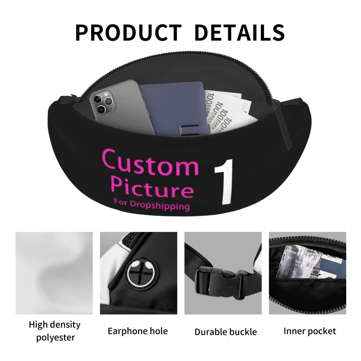 Personnalisez votre Photo Logo Fanny Pack pour cyclisme Camping hommes femmes personnalisé bricolage impression bandoulière taille sac téléphone argent pochette