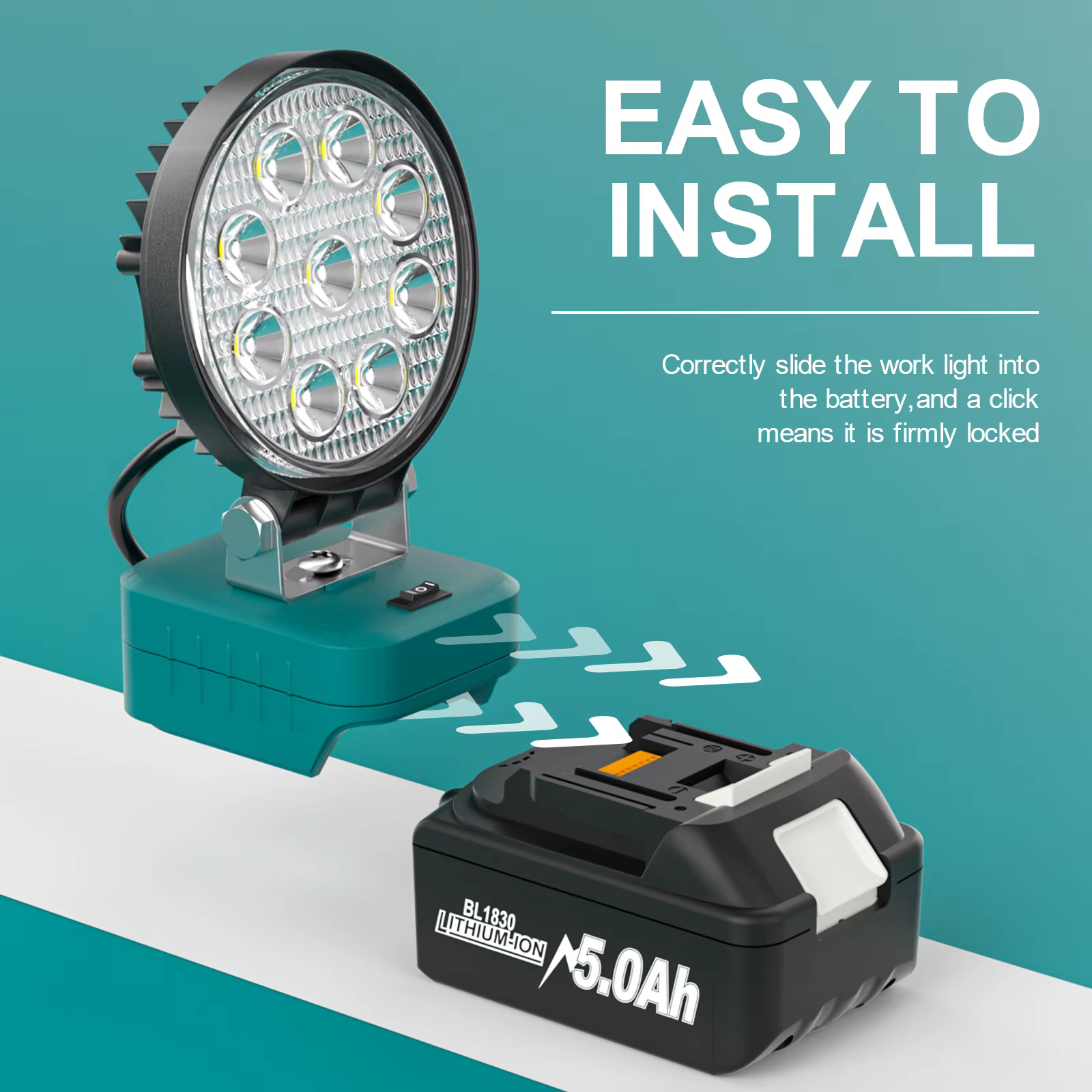 Turpow 27W LED lampe de travail pour Makita 18V batterie BL1830 BL1815 BL1820