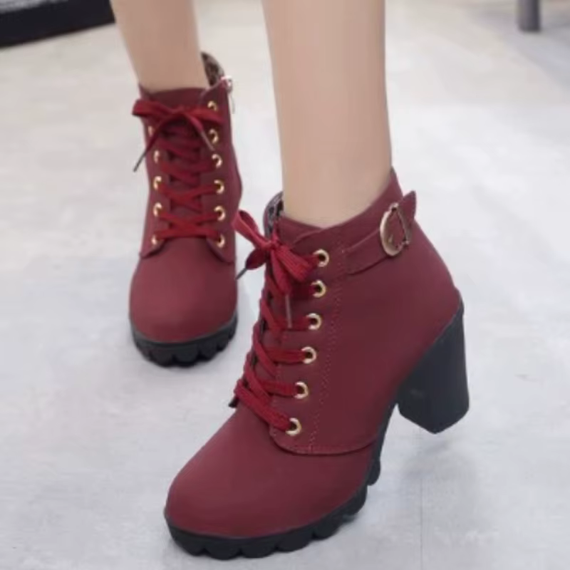 Nouveau printemps hiver à la mode polyvalent femmes bottes à lacets à la mode polyvalent dames chaussures confortables talons hauts bottes