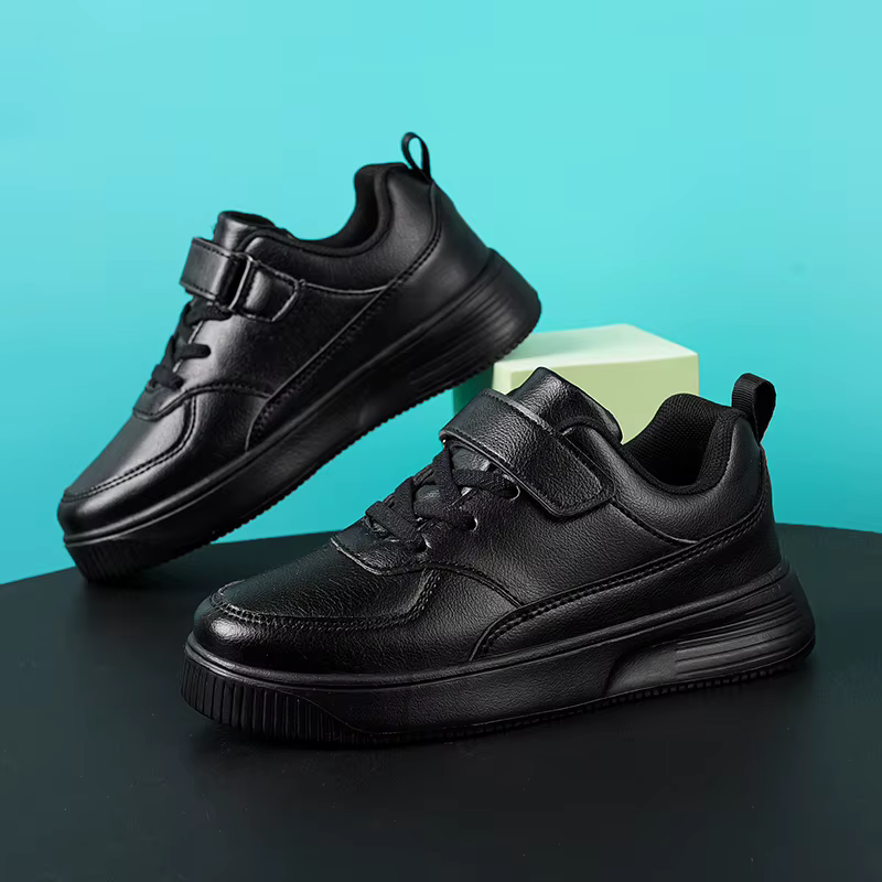 Baskets blanches plates en cuir PU pour garçons, chaussures décontractées noires pour enfants, chaussures de sport confortables et de Tennis à la mode