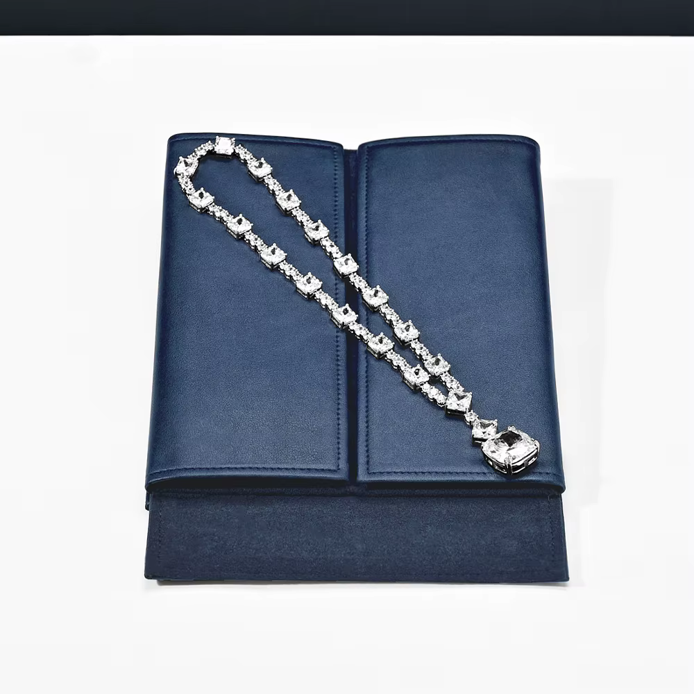 Ciyye PU cuir bleu collier sac bijoux sac de rangement collier de mariage bijoux cadeau sac collier boîte-cadeau bijoux stockage accessoires