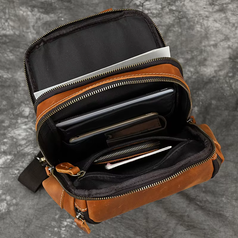 Luufan-Sac de poitrine en cuir véritable pour homme